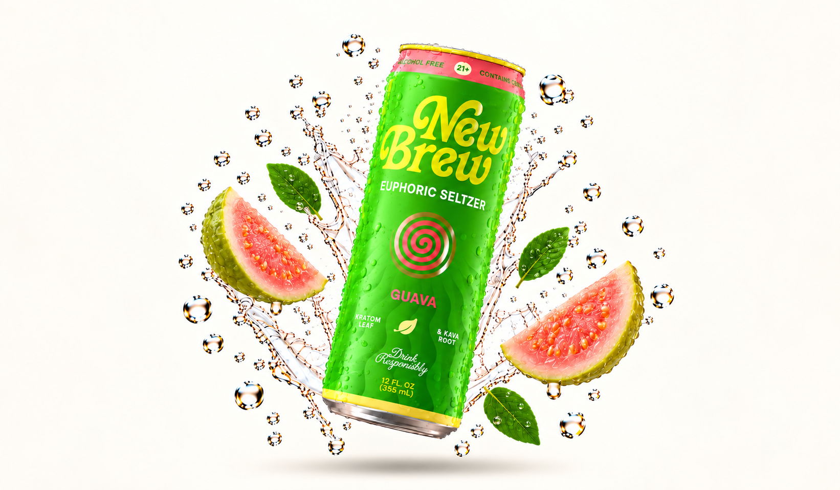 New Brew beverage can with watermelon slices and bubbles around it.