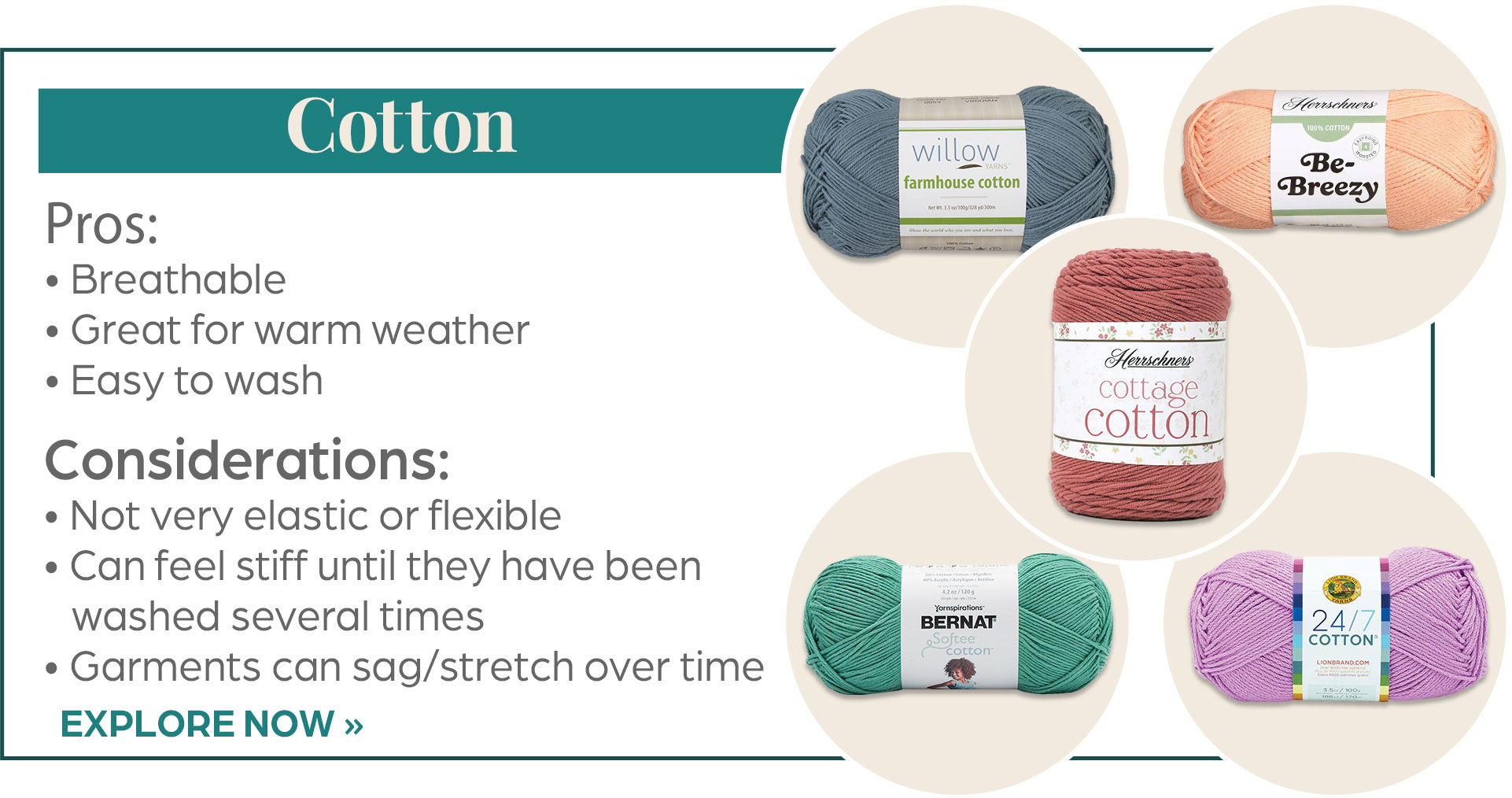 Cotton - Pros: Breathable, Great for warm weather, Easy to wash - Considerations: Not very elastic or flexible, Can feel stiff until they have been washed several times, Garments can sag/stretch over time - Explore Now