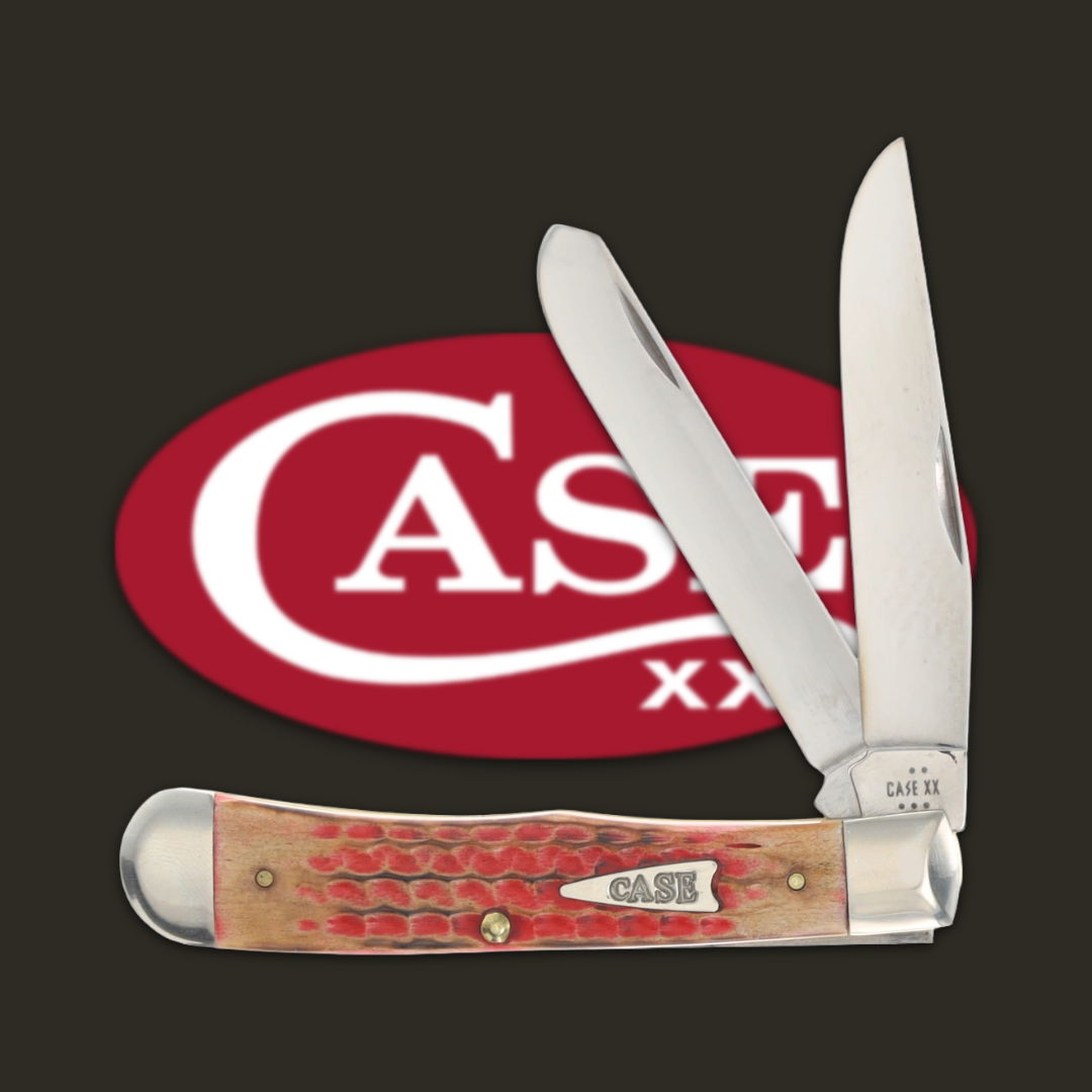 A Case XX knife with two open blades on a dark background.