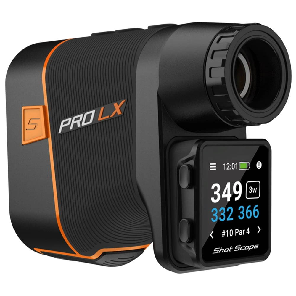 The Shot Scope PRO LX+ golf laser rangefinder with GPS and shot tracking