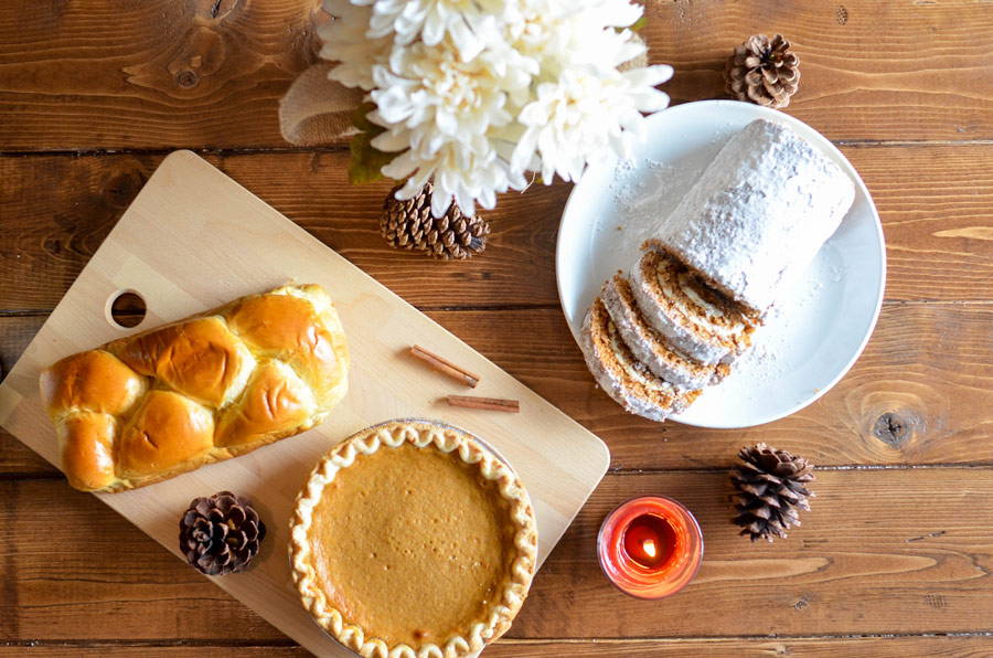 overhead picture of traditional holiday food