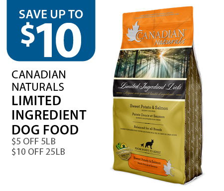 $5 off Canadian Naturals Limited Ingredient Dog food 5lb and $10 off 25lb
