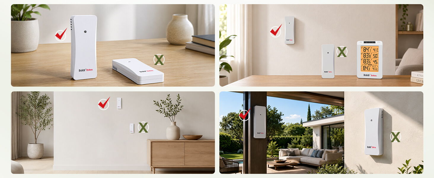 Product placement options for a home environment with checkmarks and crosses.