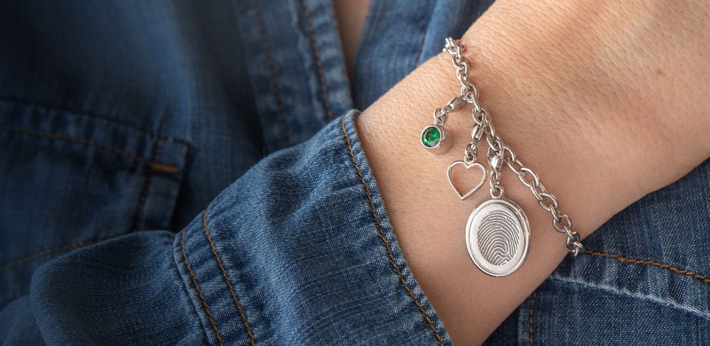 sterling silver fingerprint charm bracelet