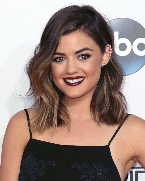 Lucy Hale with a brunette long bob