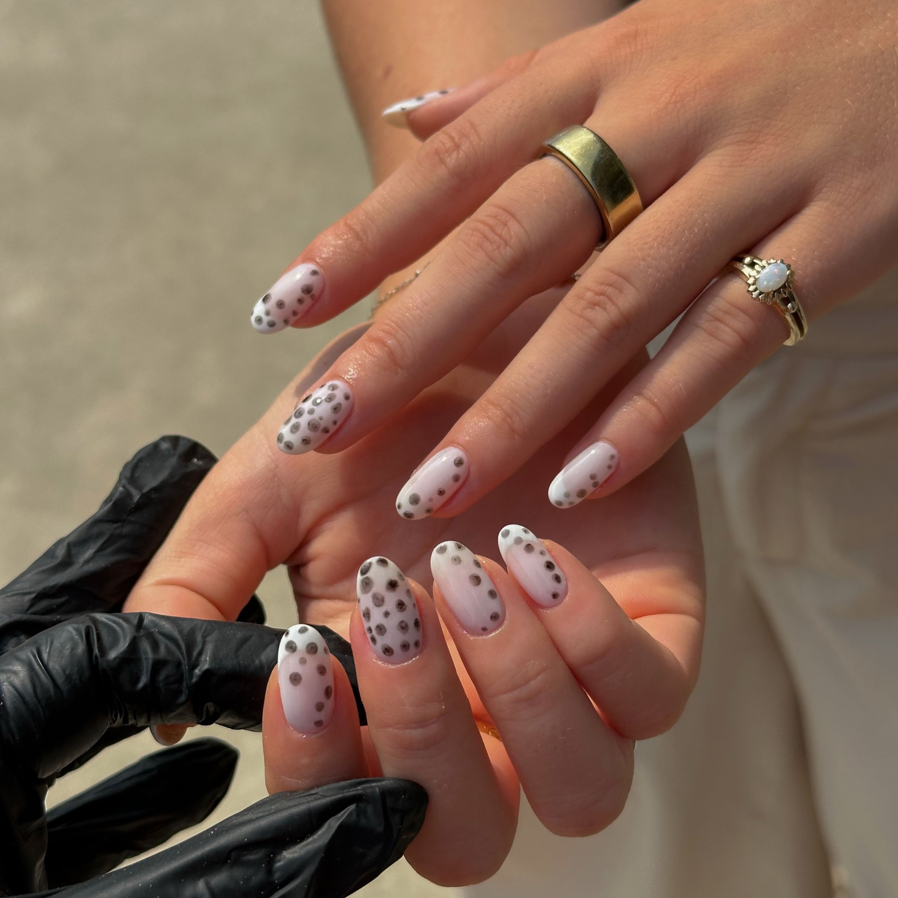Nail art featuring Dalmatian spots