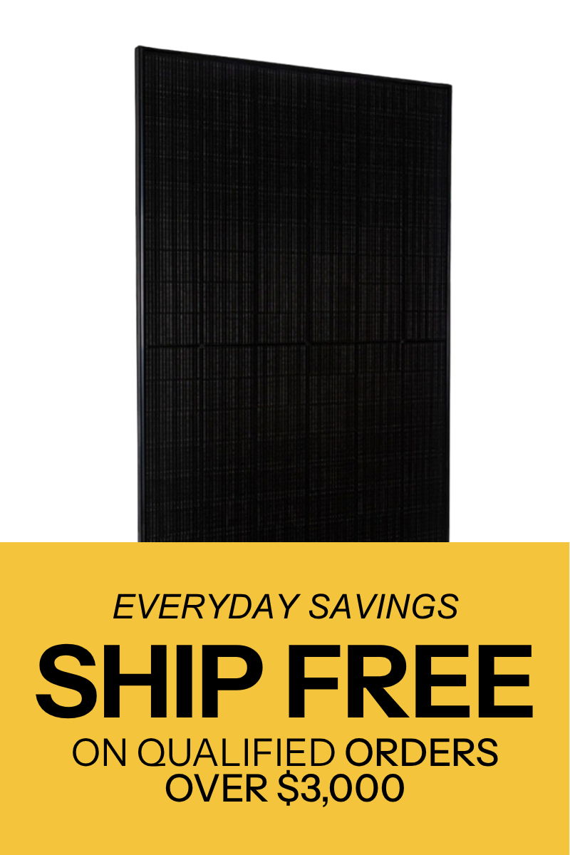 Black panel with promotional text for free shipping on qualified orders over $3,000.