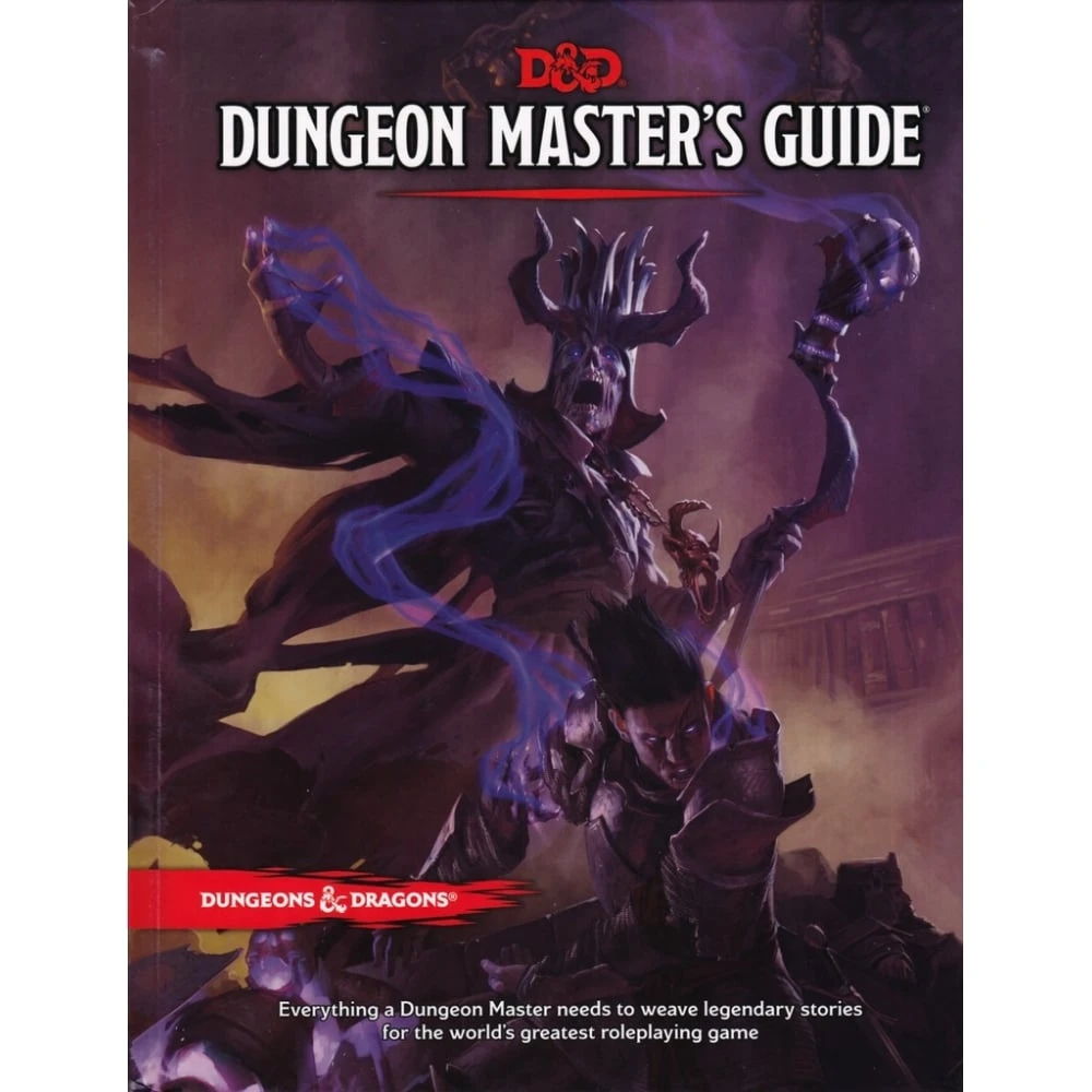 Dungeon Master's Guide cover featuring a dark fantasy character.
