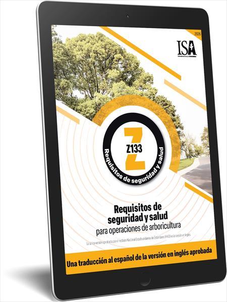 Tablet displaying safety requirements for arboriculture operations in Spanish.