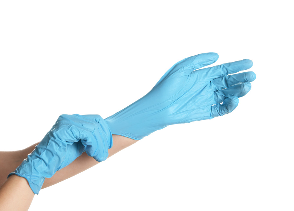 blue rubber sanitary gloves