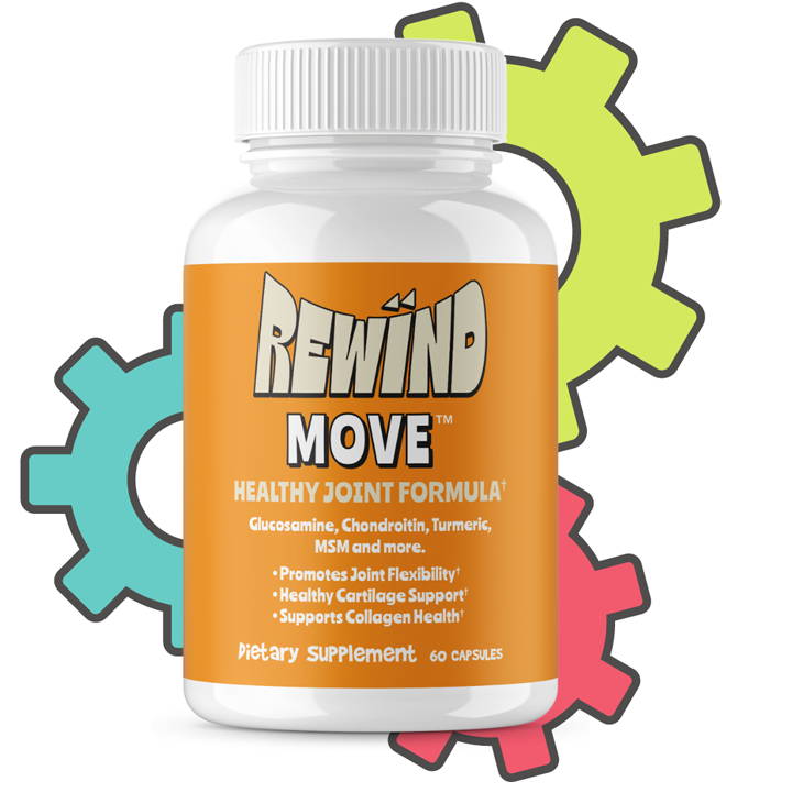 Rewind Move bottle with gears and cogs background