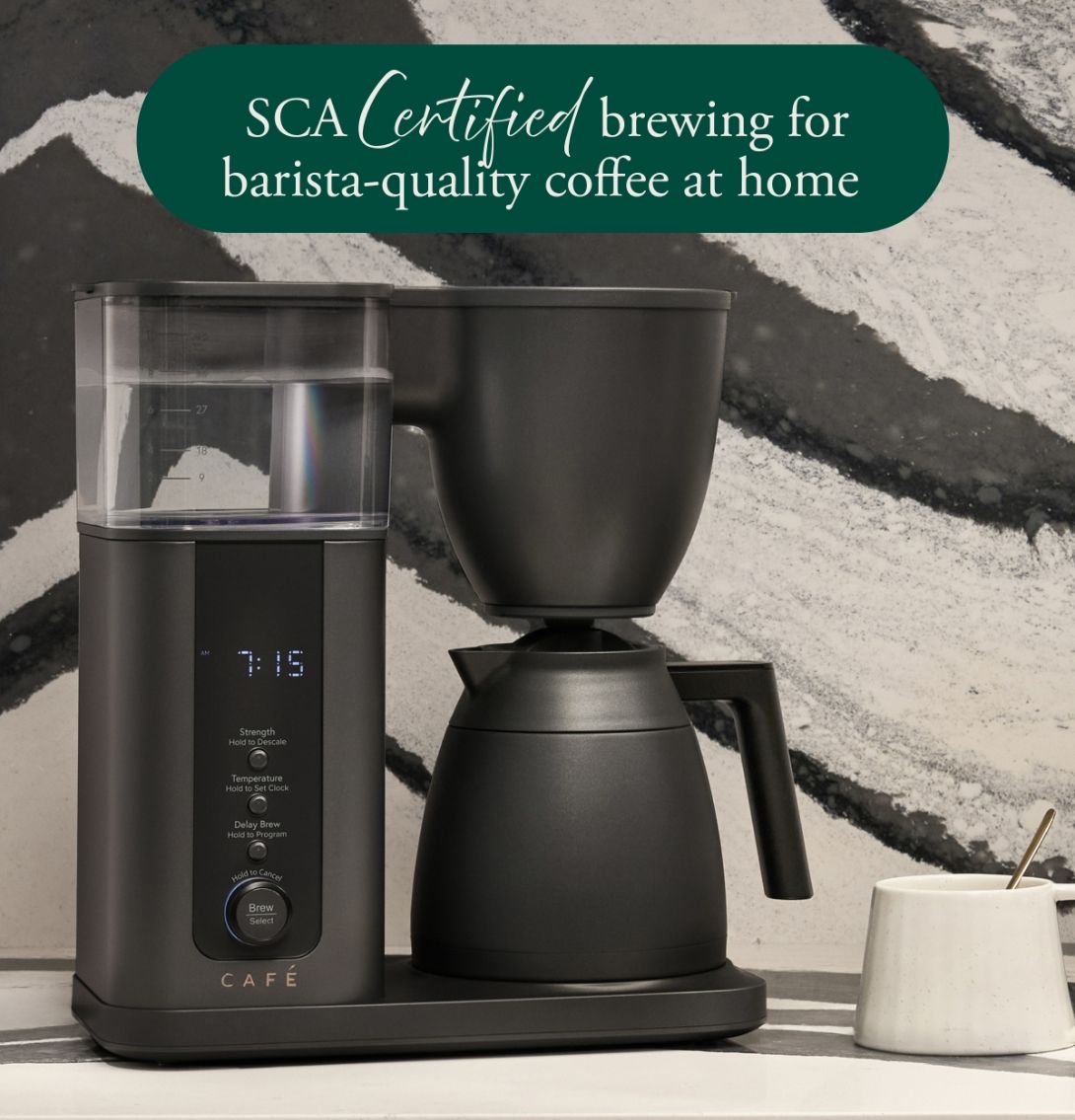 Cafe coffee maker with SCA certification for barista-quality brewing at home.