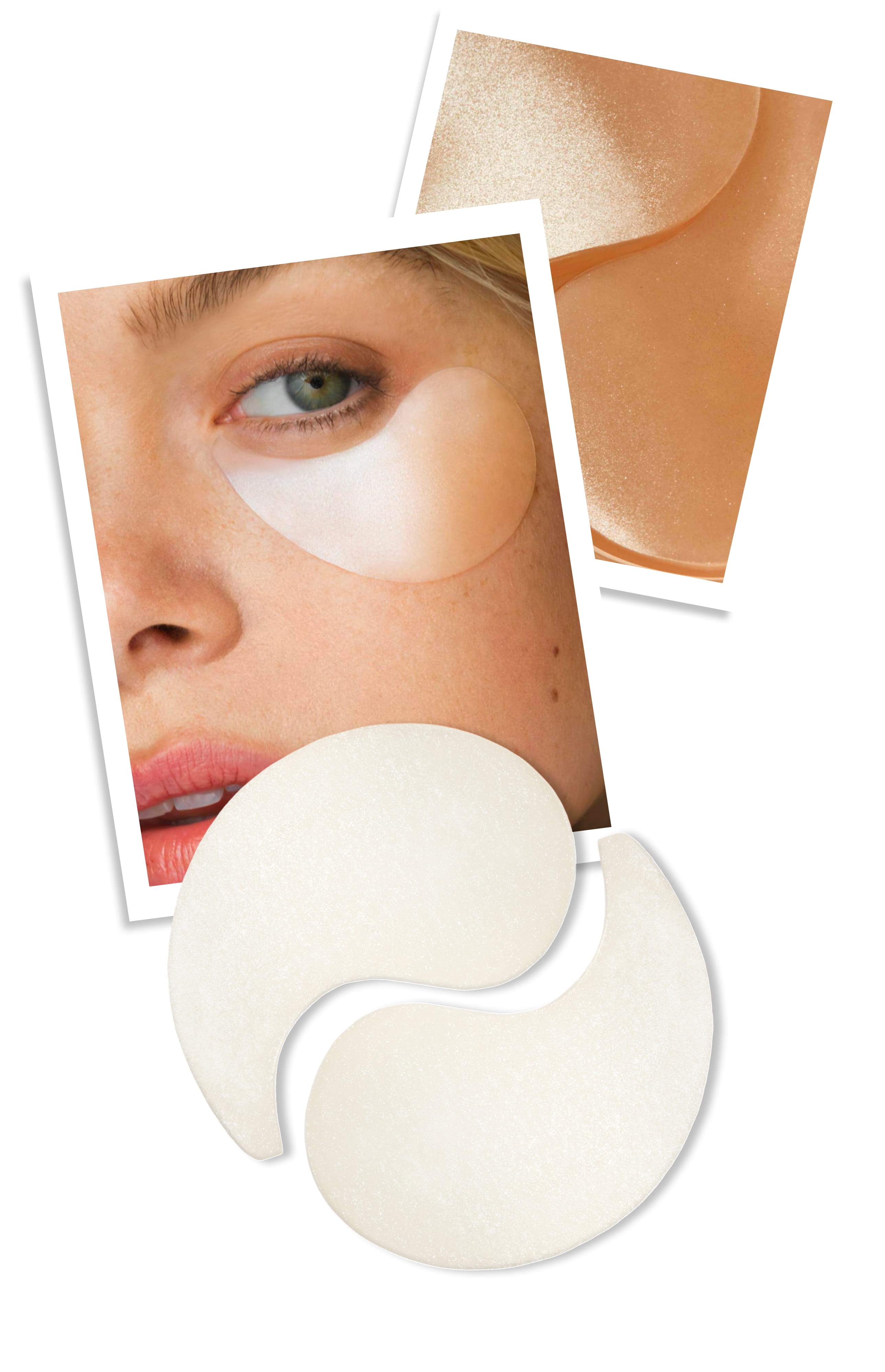Close-up of a person using eye patches for skincare.