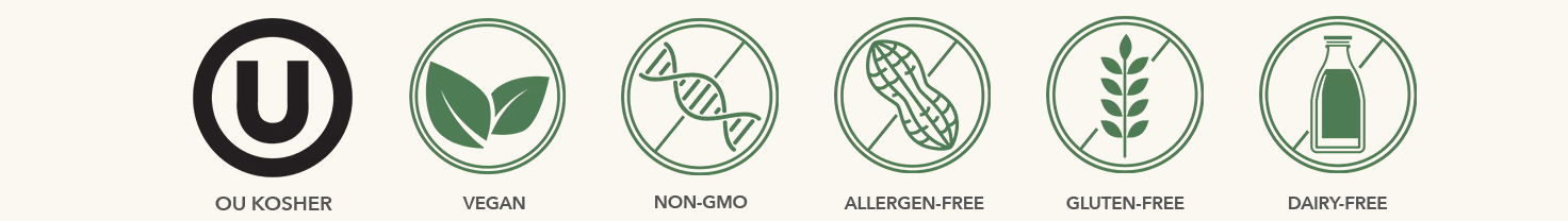 Icons representing various certifications and qualities of products.