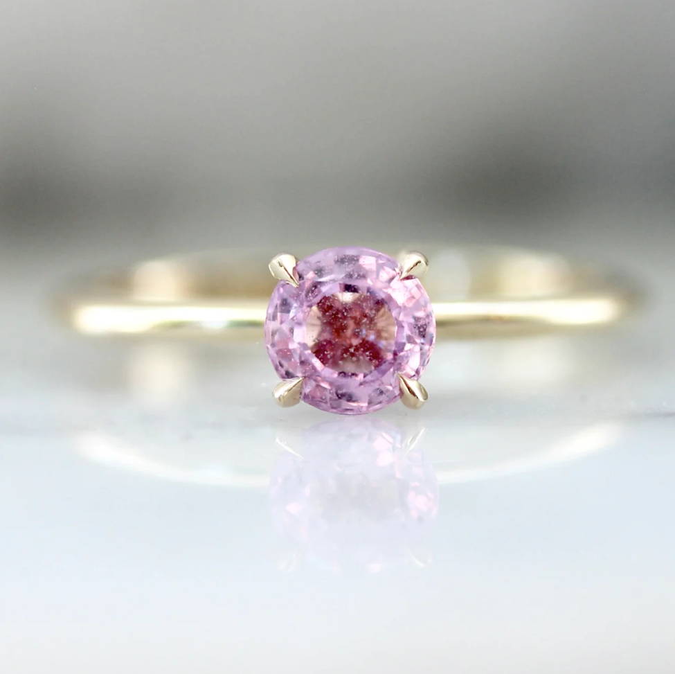 pink round brilliant sapphire ring