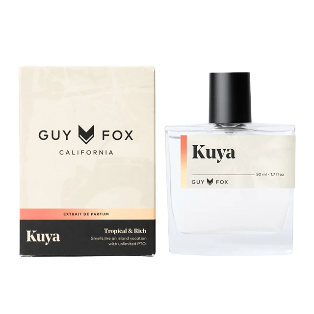 Bottle of Kuya perfume by Guy Fox with packaging.