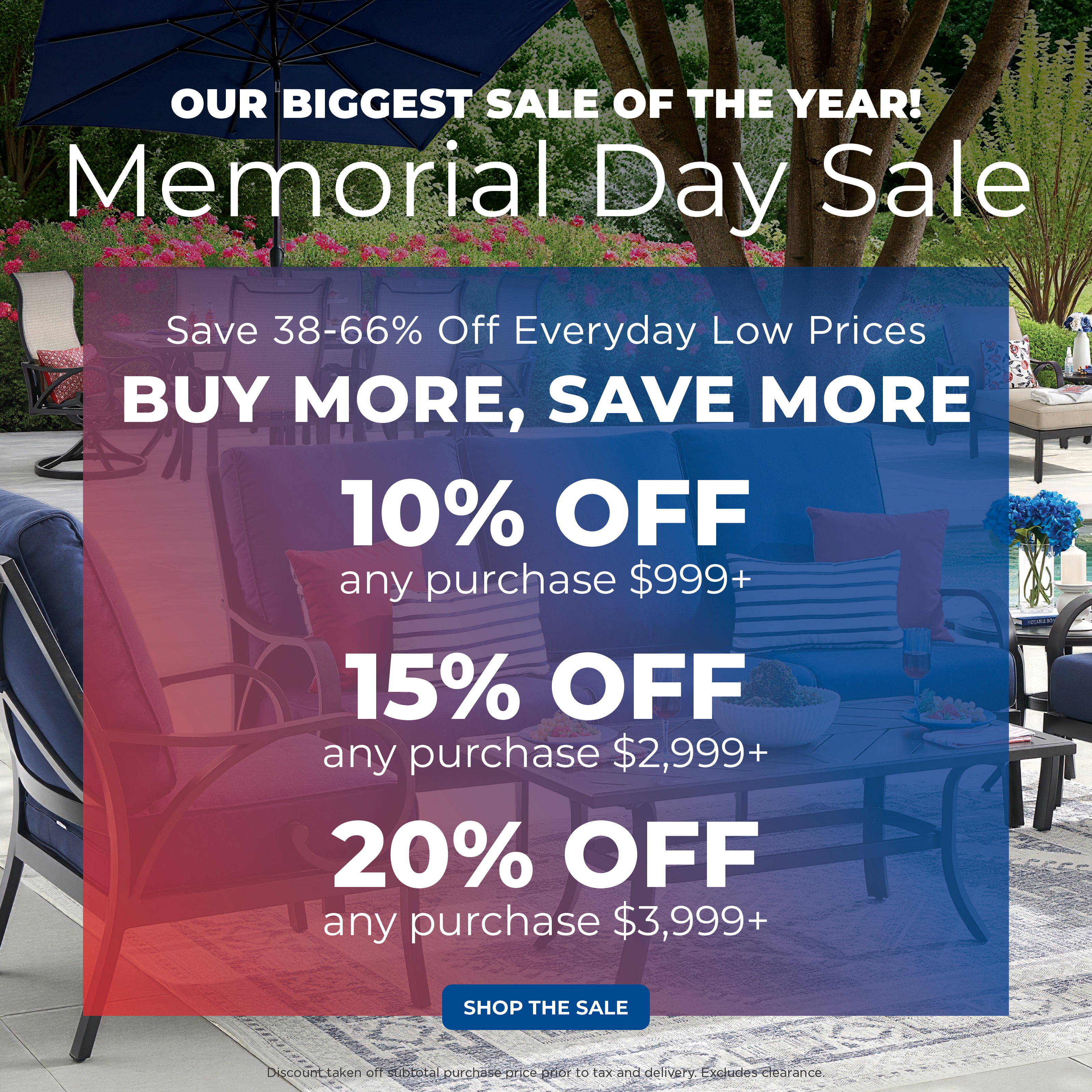Memorial Day Sale advertisement with discount offers for various purchase amounts.