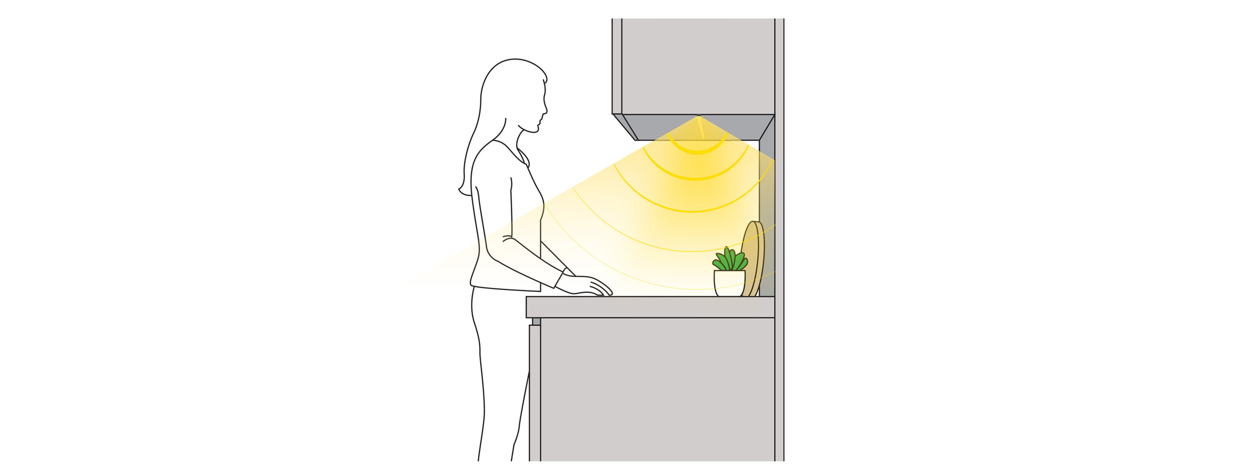 Surface mount under cabinet light installed below a kitchen cabinet