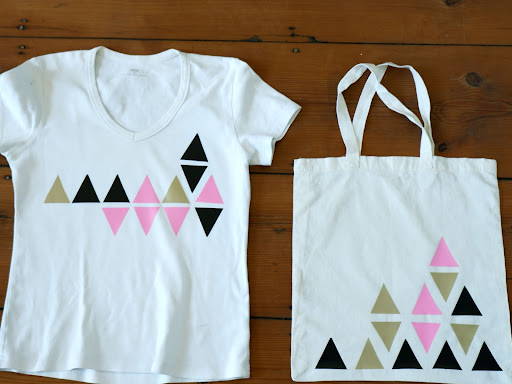 HTV triangles on a tshirt and a tote bag