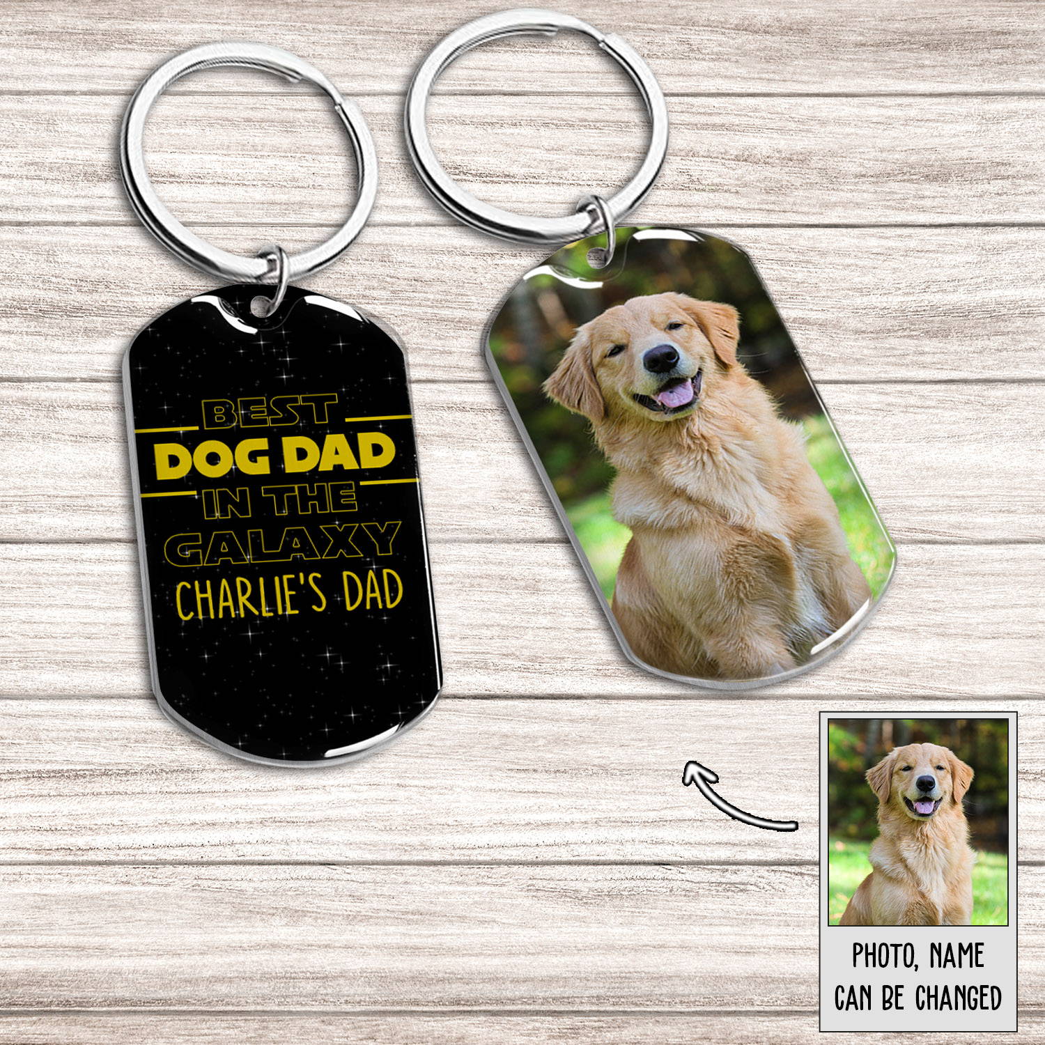 BEST DOG DAD IN THE GALAXY - PERSONALIZED CUSTOM STAINLESS STEEL KEYCHAIN