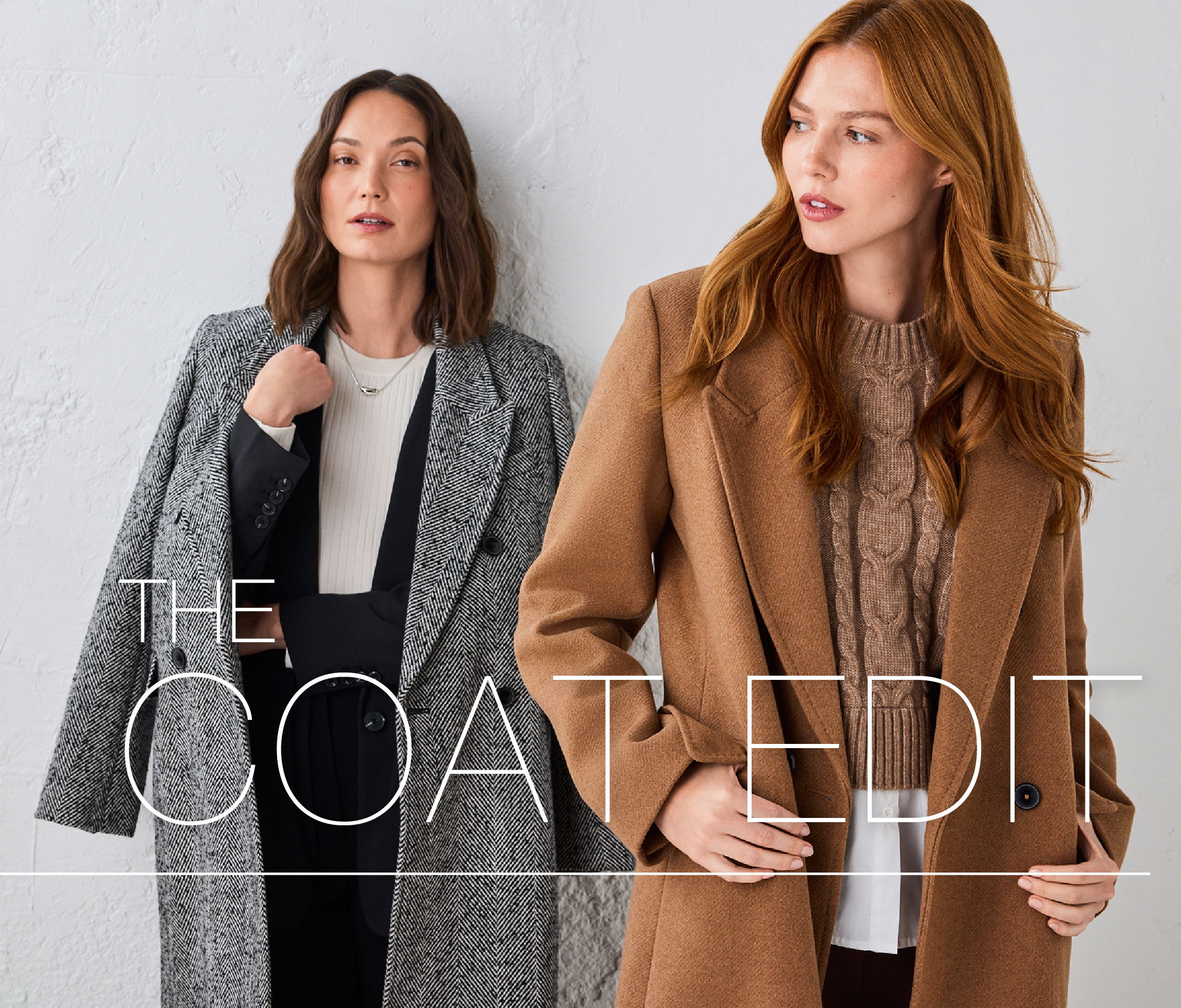 Two women wearing stylish coats, showcasing 
