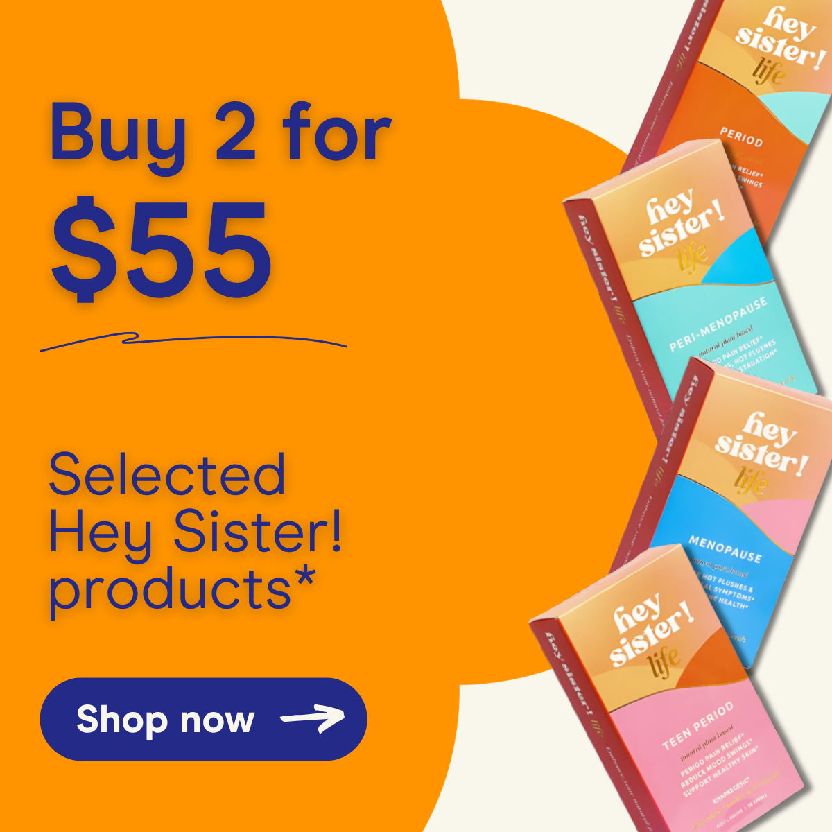 Buy 2 for $55 on selected Hey Sister! products. Shop now.
