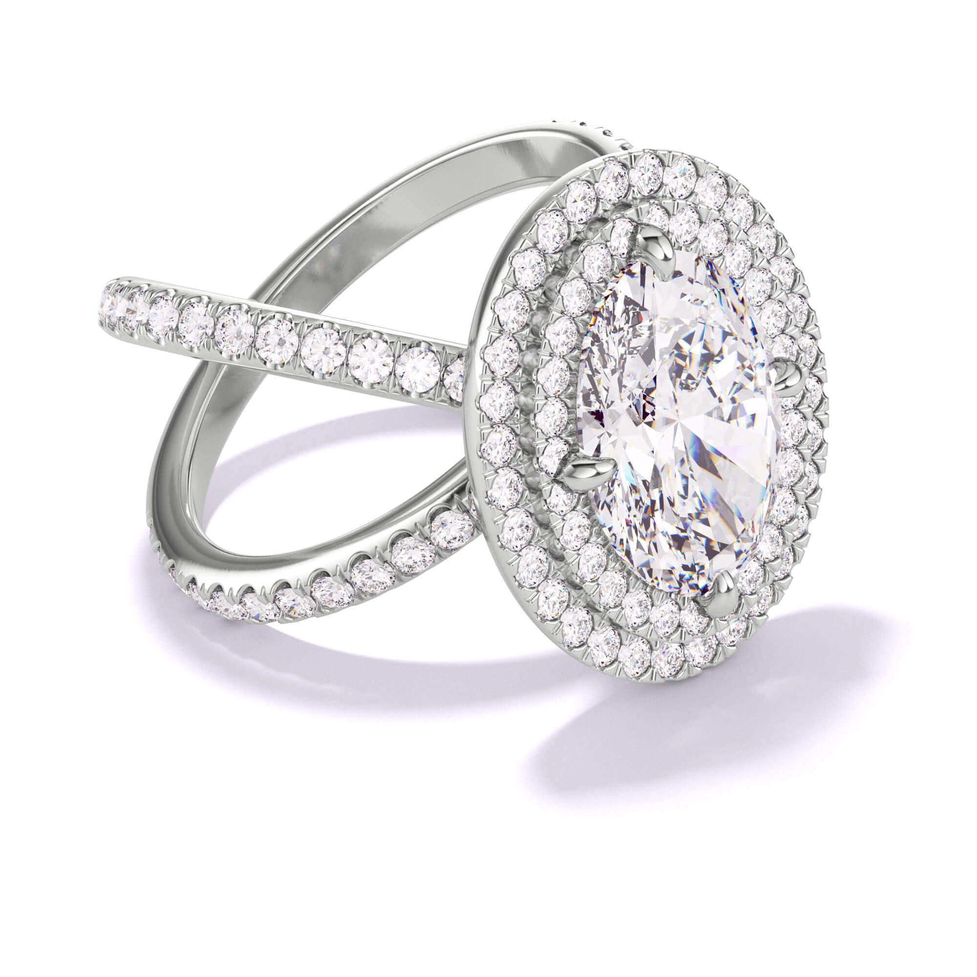 platinum double halo oval diamond engagement ring