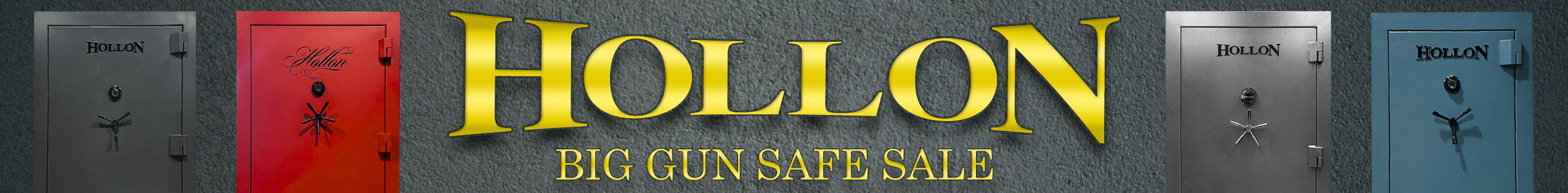 Promotional banner for the Hollon Big Gun Safe Sale offering 10% off on select models ordered in May.