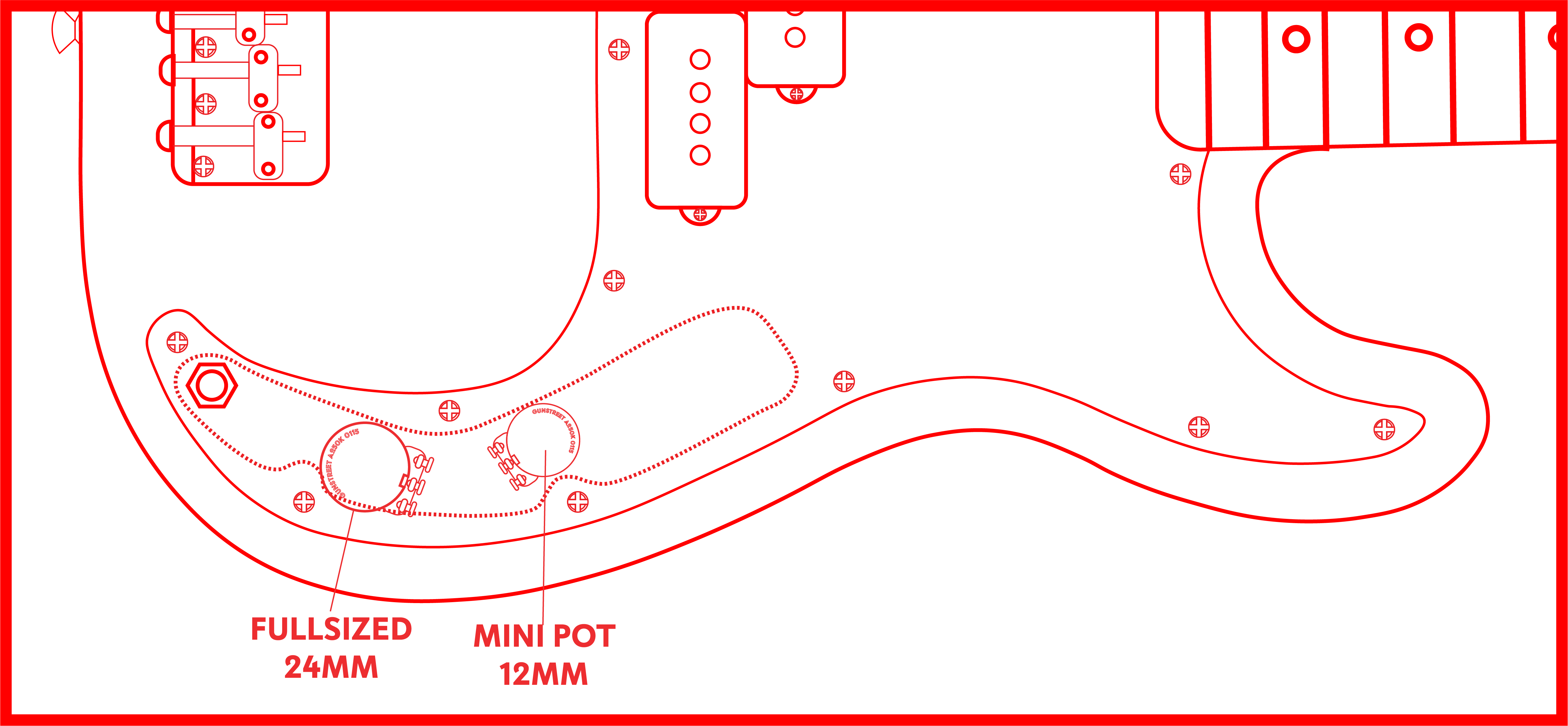Diagram of a guitar's internal components and wiring layout.