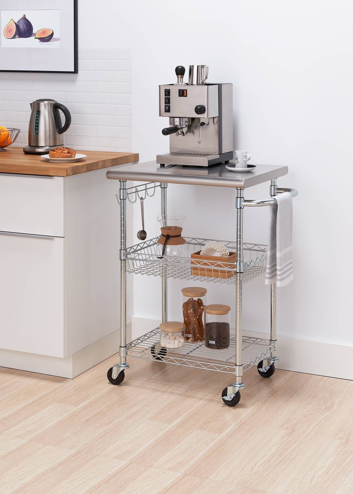 kitchen cart with stainless steel top