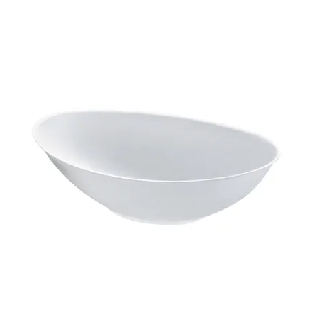 An oval shaped white sugarcane bowl