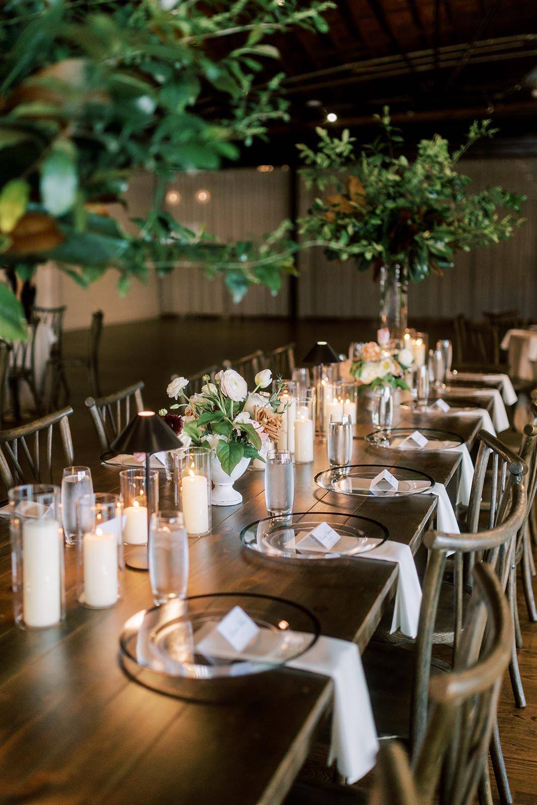 Beautifully arranged banquet table with elegant tableware