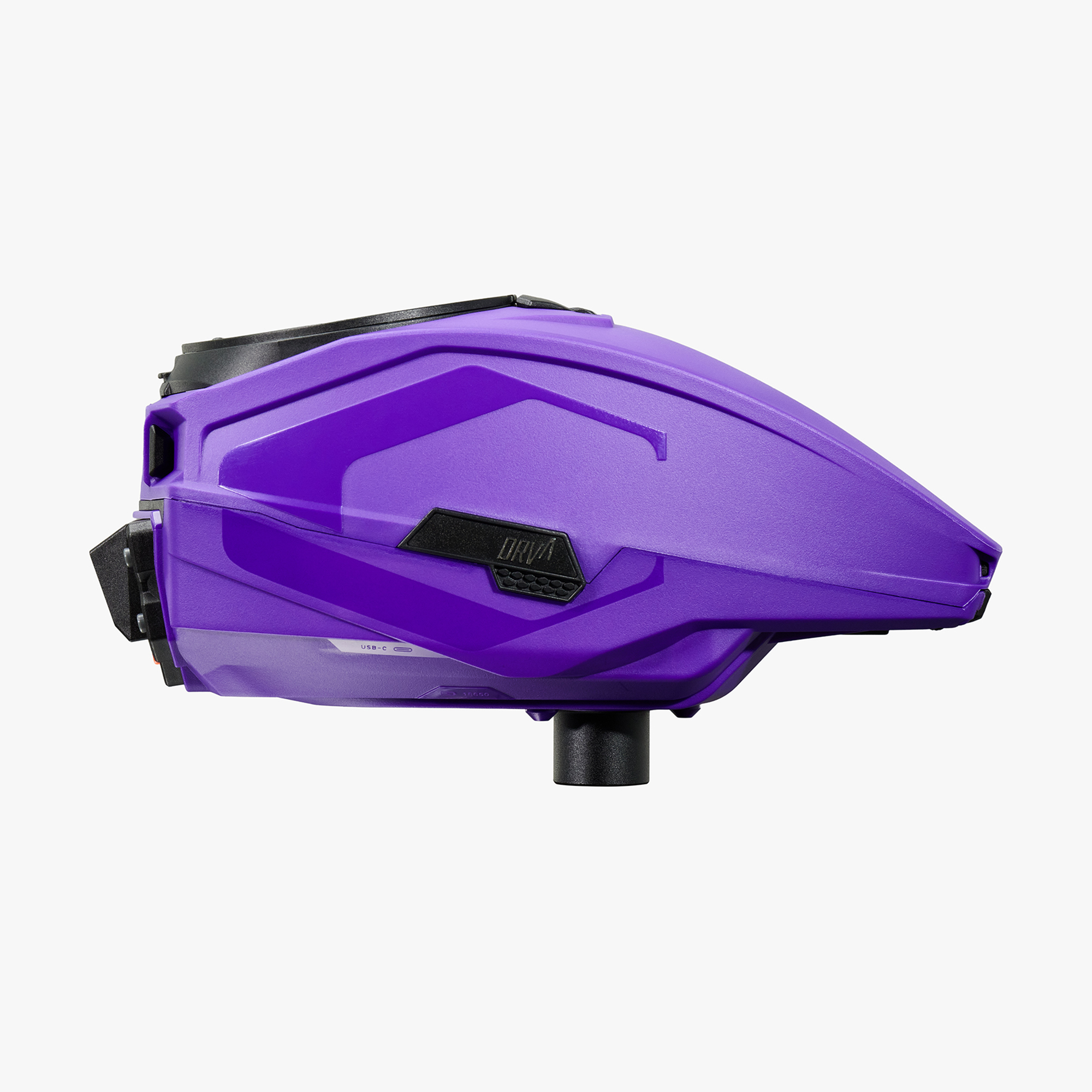 Purple paintball hopper with a sleek, aerodynamic design.