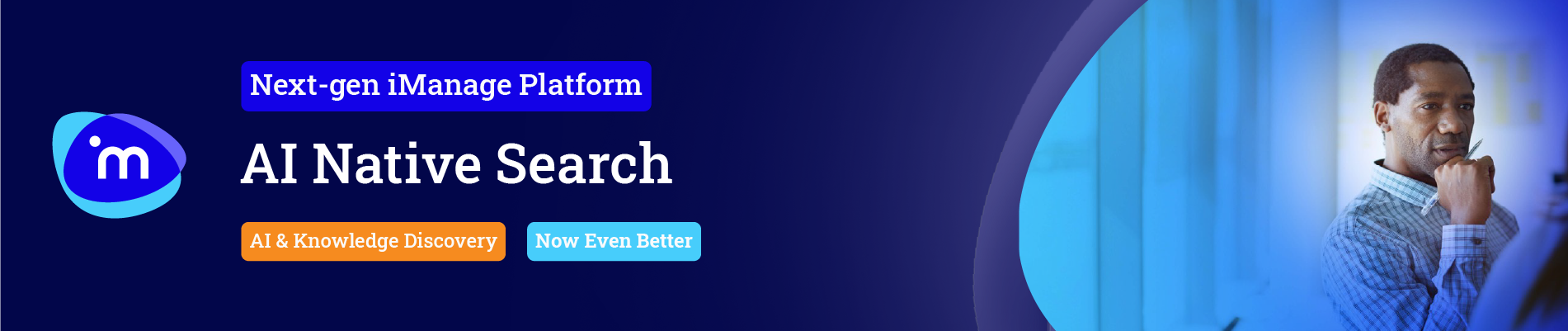 Banner for AI Native Search with a thoughtful person.