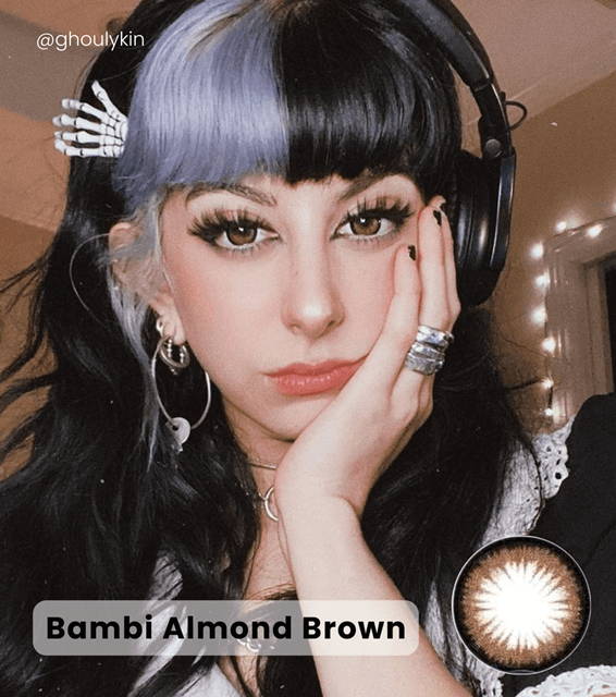 Large round eyes model - Bambi Almond Brown Contacts