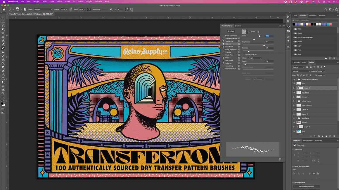 How to resize a pattern brush in Photoshop by RetroSupply Co.