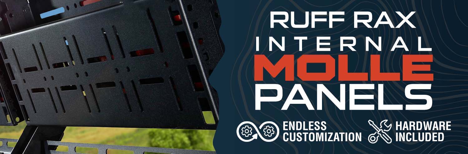 Ruff Rax internal MOLLE panels for customization and hardware inclusion.