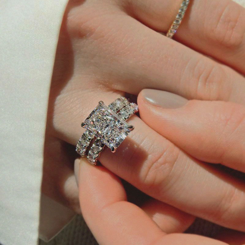 Wide Diamond Wedding Set