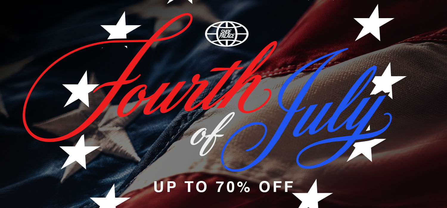 Fourth of July sale banner, featuring stars and patriotic colors, up to 70% off.