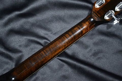 Guitar neck on a dark fabric background.