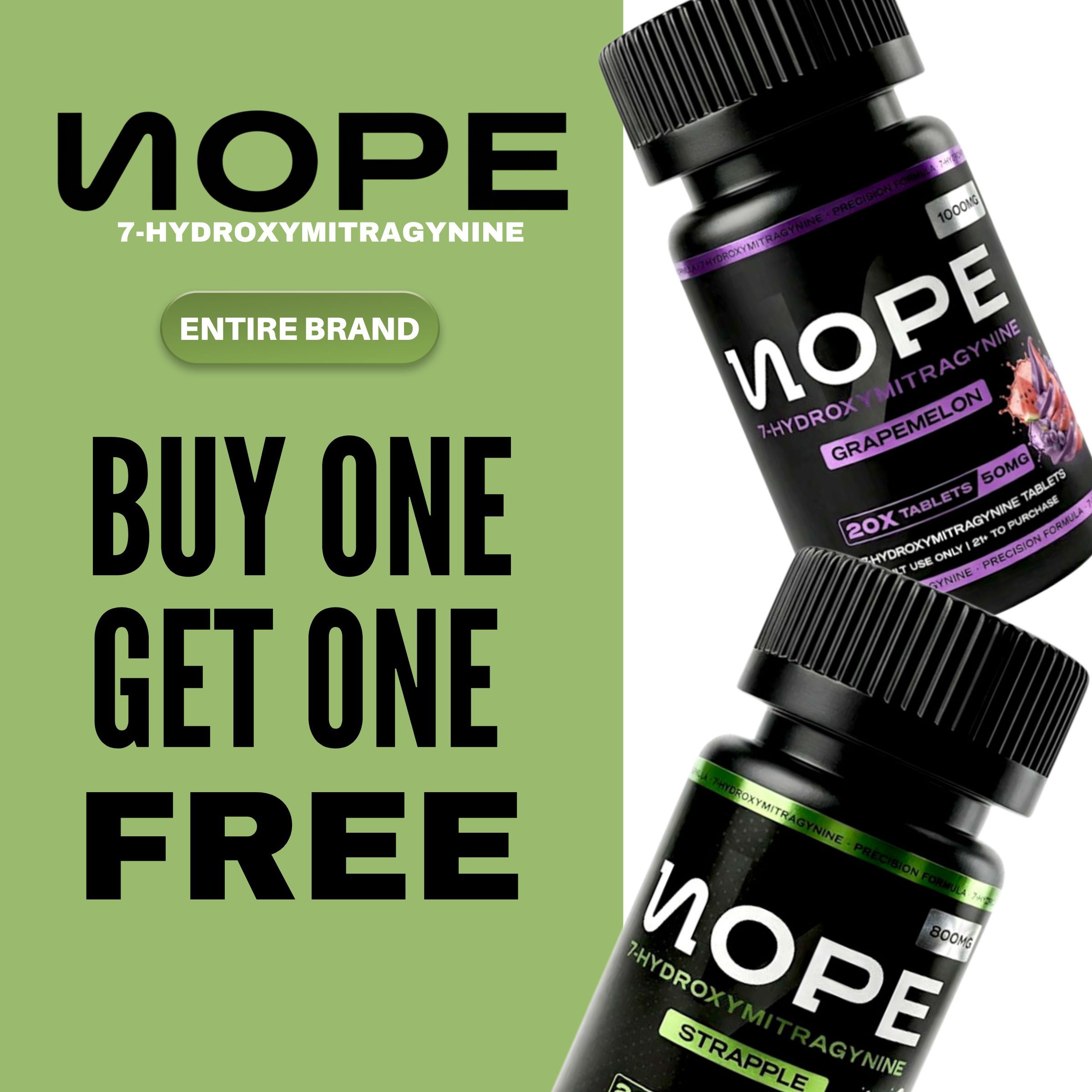 Promotional image for NOPE brand supplements: buy one, get one free.