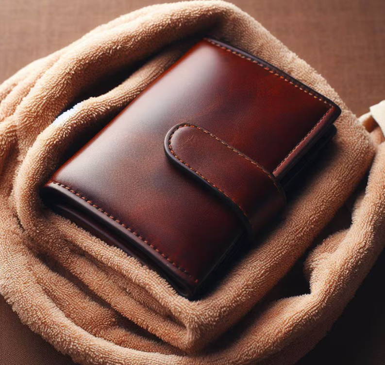 dry the leather wallet by wrapping it in a towel