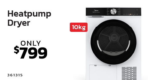 Heat pump dryer with 10kg capacity, priced at $799.