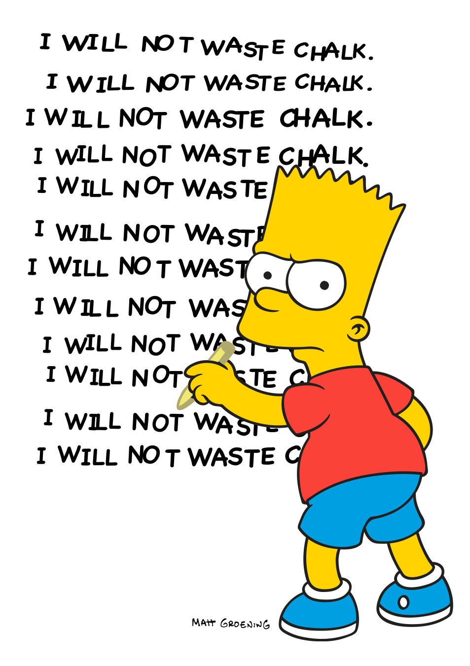 Bart Simpson holding a chalkboard eraser, looking mischievous.