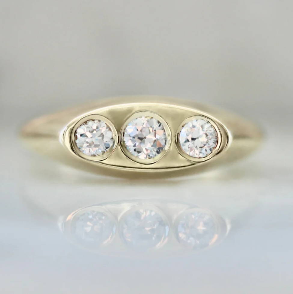 Three Diamond Bezel Set Ring