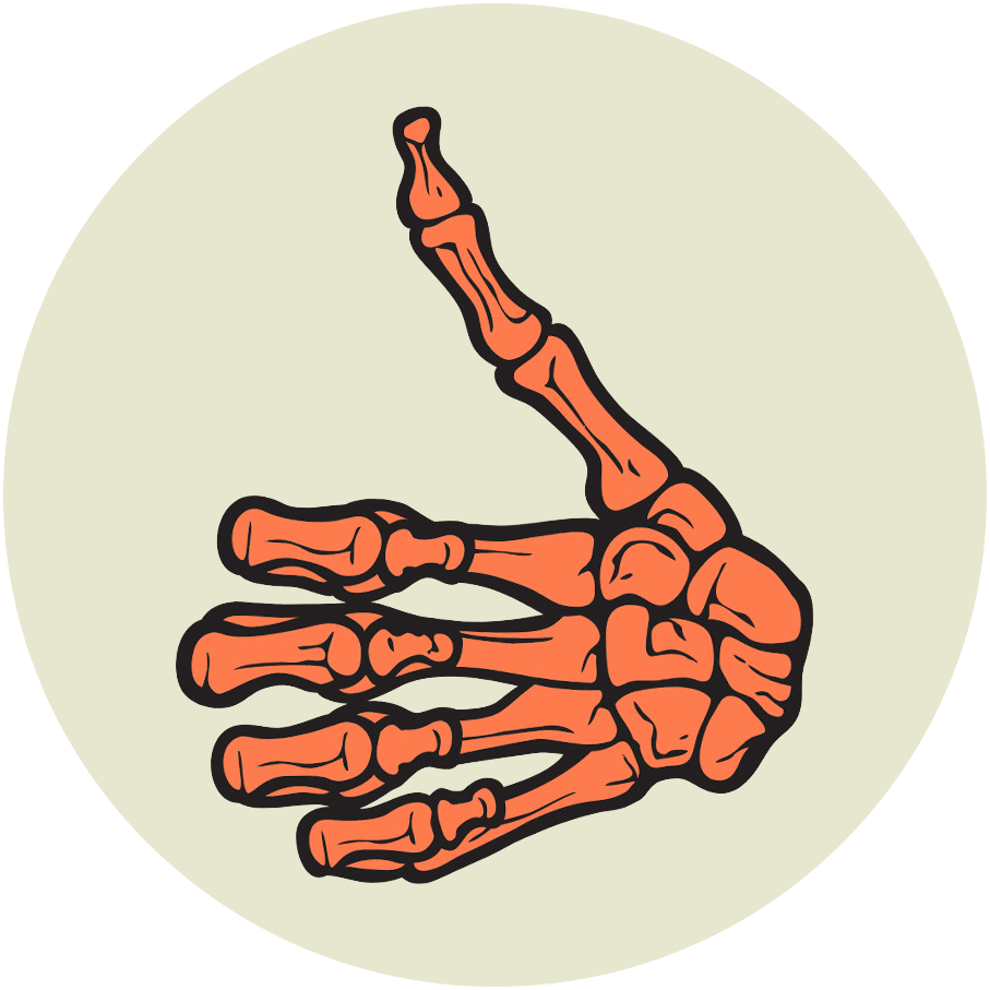 An orange skeleton hand giving a thumbs up.