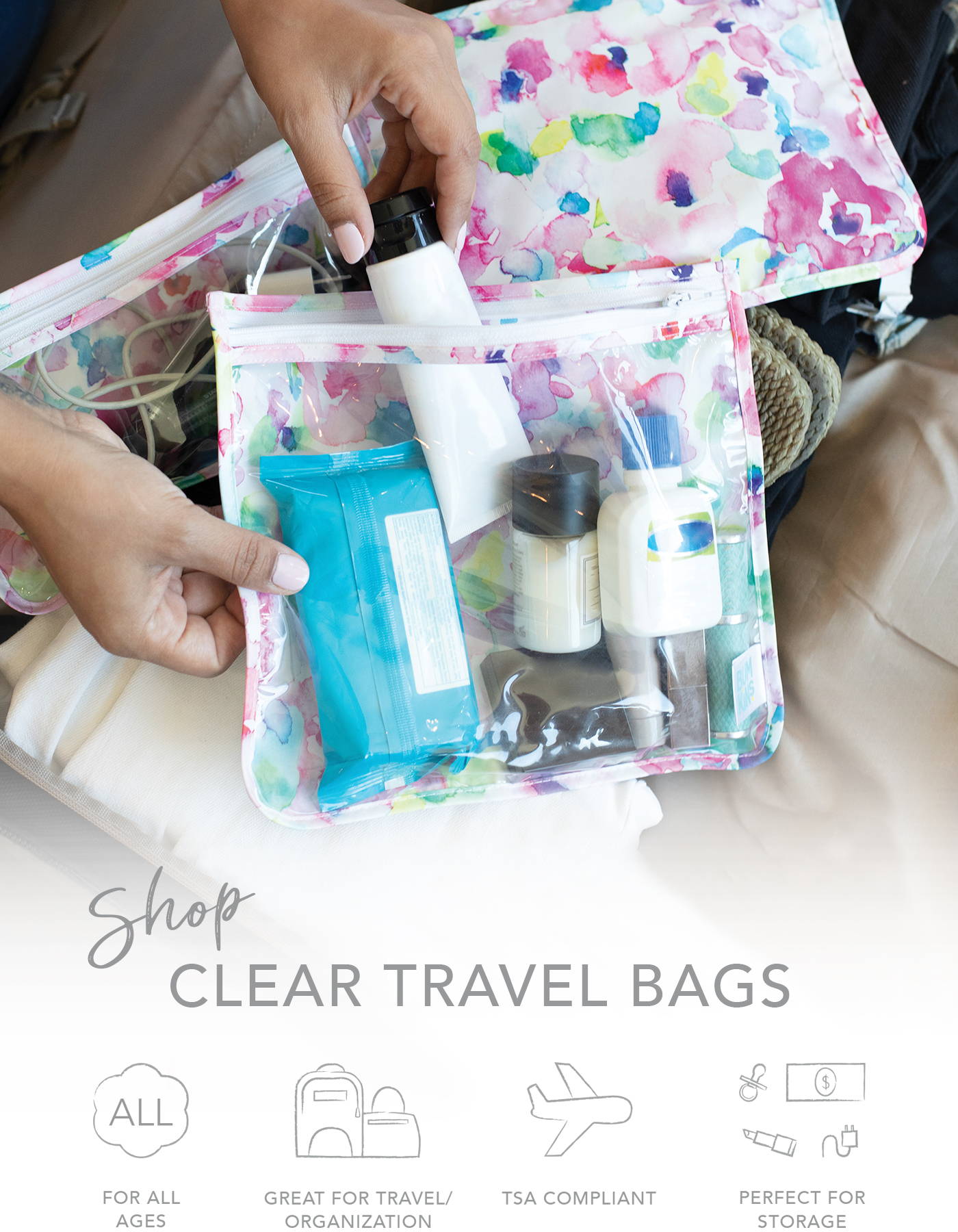 Toiletries,Baby Gift Bag, TRANSPARENT PVC BAG,Coloured Trim/Handles,Air Travel 