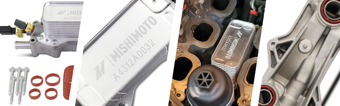 Photo collage of Mishimoto lines and fittings for automotive use.