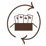 Illustration of chocolate bars in shipping box with arrows around it