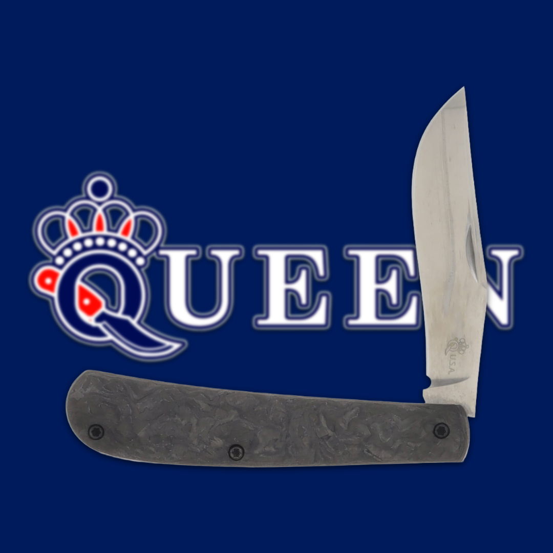Folding knife with a black handle and a silver blade against a blue background.